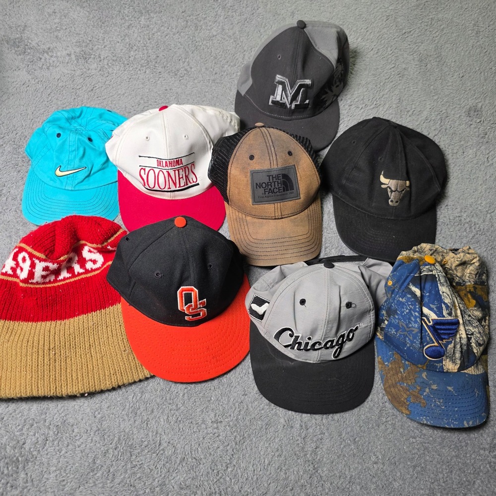 Mixed Brand Mens OSFM Hat Lot Nike North Face Bulls 49ers Sooners Blues 8pc